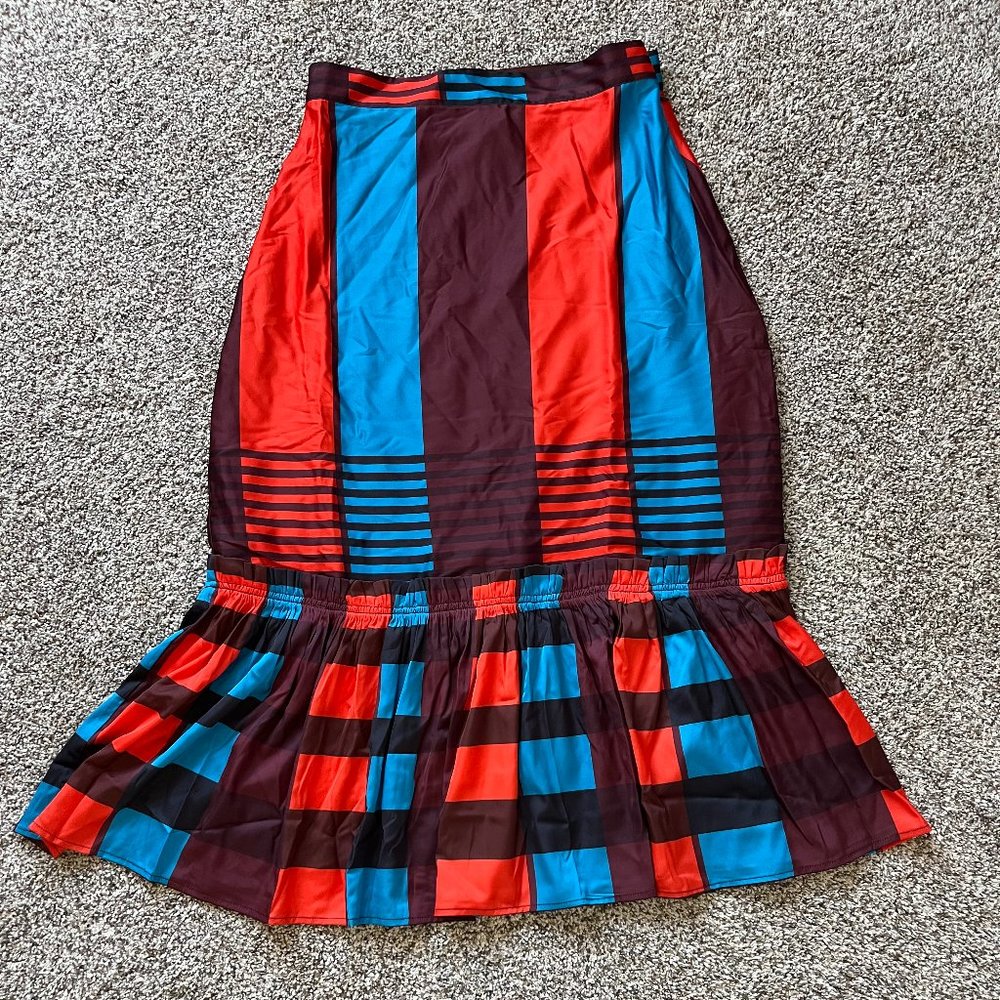 Anthropologie Eva Franco Flounced Midi Skirt plaid satin ruffle 8 NWT - Picture 2 of 7